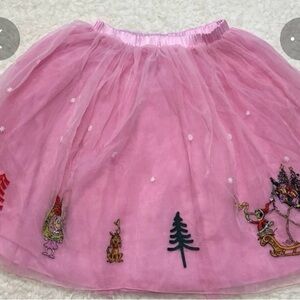 Hanna Anderson Grinch Christmas Pink Tulle Skirt with Festive Embroidery